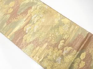 アンティーク　霞に家屋風景模様織出し袋帯（着用可）